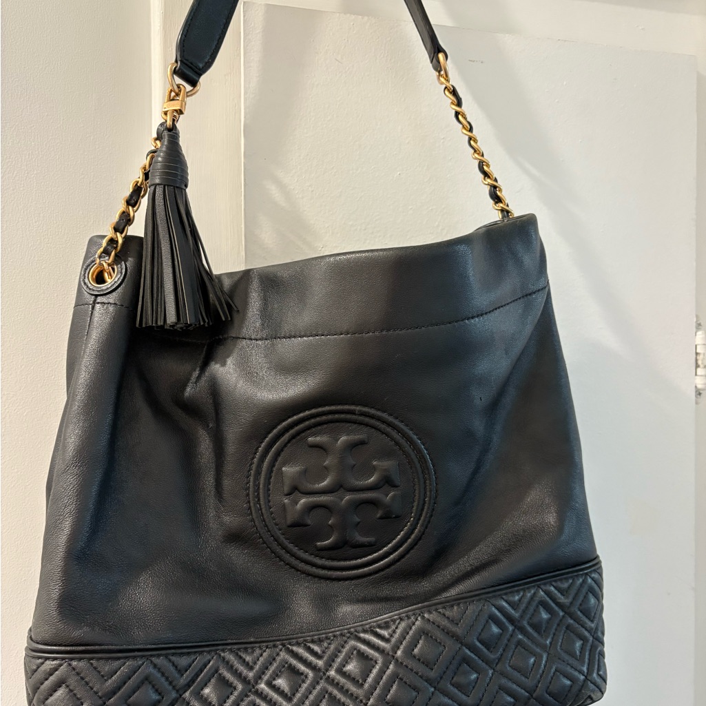 Tory Burch Black Leather Fleming Hobo Bag